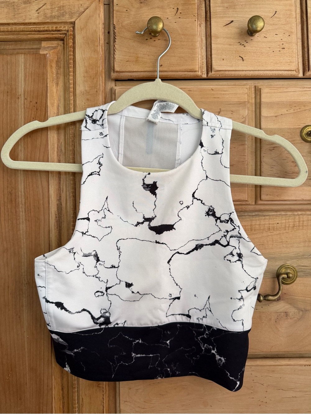adidas White Marble-Print Cropped Tank with Black Band
